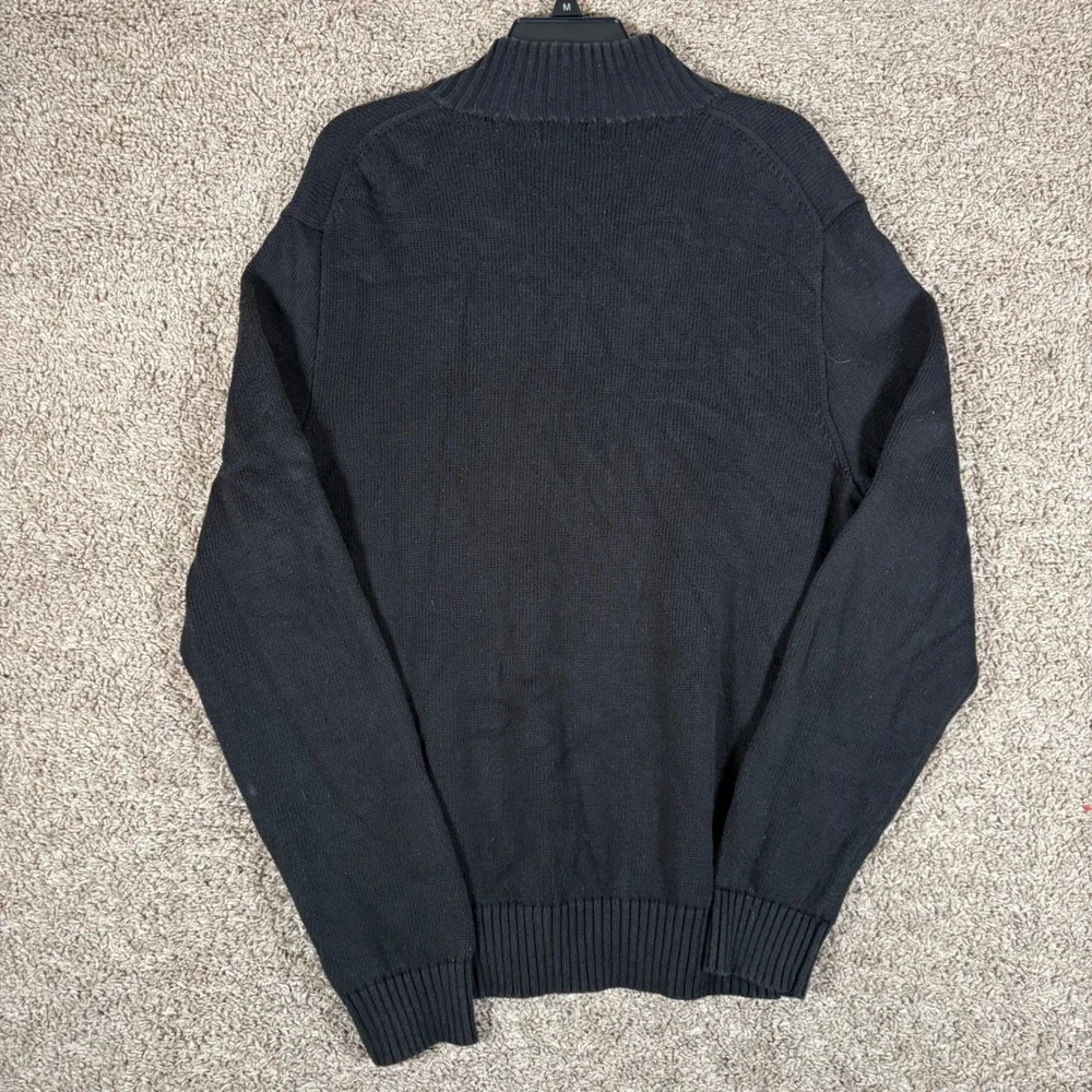 Polo Ralph Lauren Mens Black Cotton Quarter Zip Sweater Purple Pony Size M